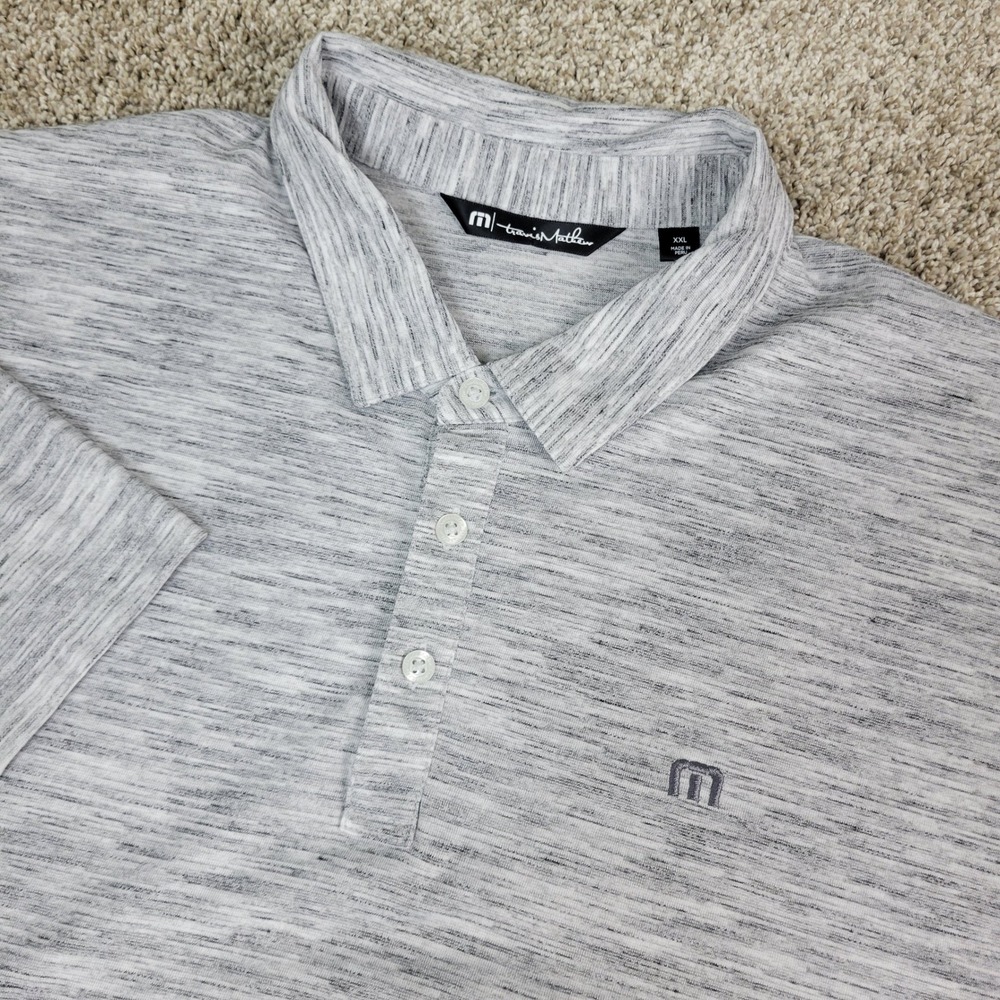 TravisMathew Polo Shirt Mens XXL Grey Space Dye Short Sleeve Heathered Golf